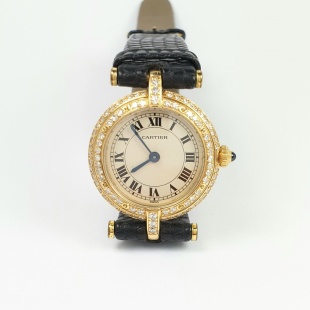 Cartier Vendôme Damenarmbanduhr in Gelbgold 750 - 18K mit 84 Diamanten pavé