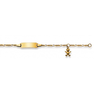 Bébé-Bracelet Figarokette 2.1mm mit Bär in Gelbgold 750/18K